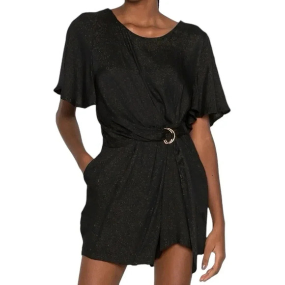 Molly Bracken Black Gold Sparkle Draped Playsuit Romper M - Picture 1 of 6